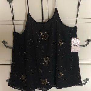 Black & gold star sequined free people tank top